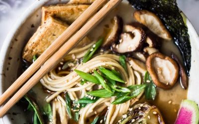 Vegan ramen with miso shiitake broth