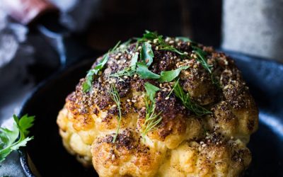 Whole Roasted Cauliflower with Tahini Sauce